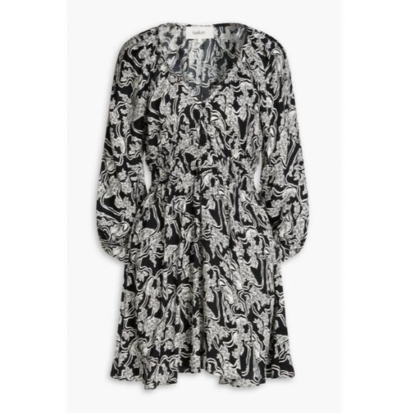 NEW BA&SH iwa printed satin-jacquard mini dress in black